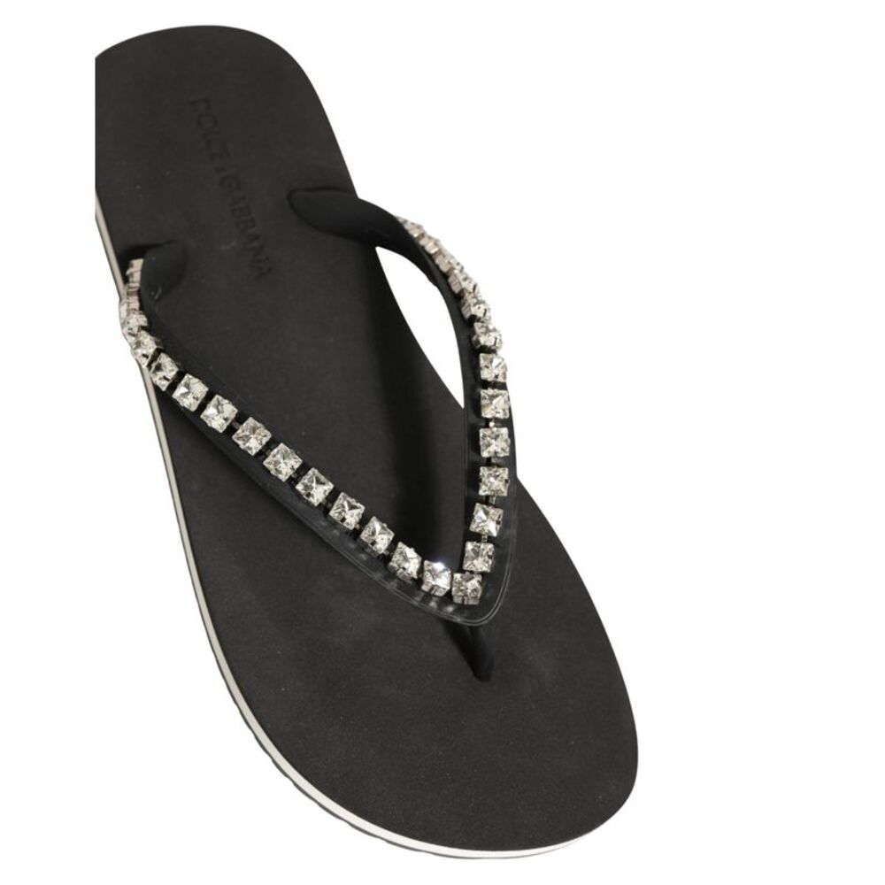 Dolce & Gabbana Black Embellished Rubber Flip Flops Men Men's Shoes